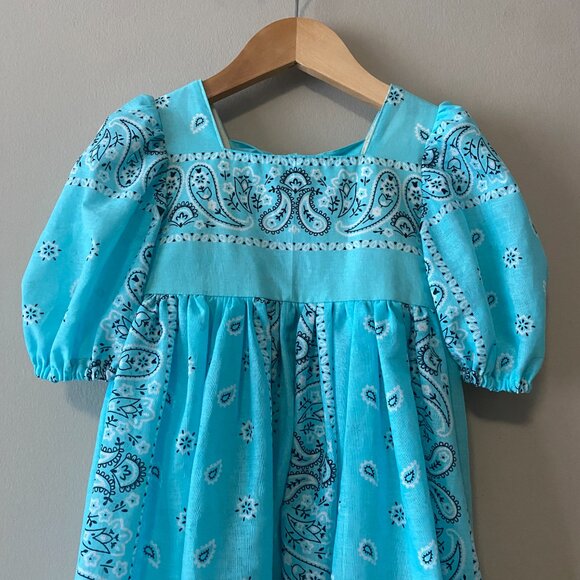 Handmade Children's 100% Cotton Blue Paisley Back Bows Dress - Picture 6 of 14